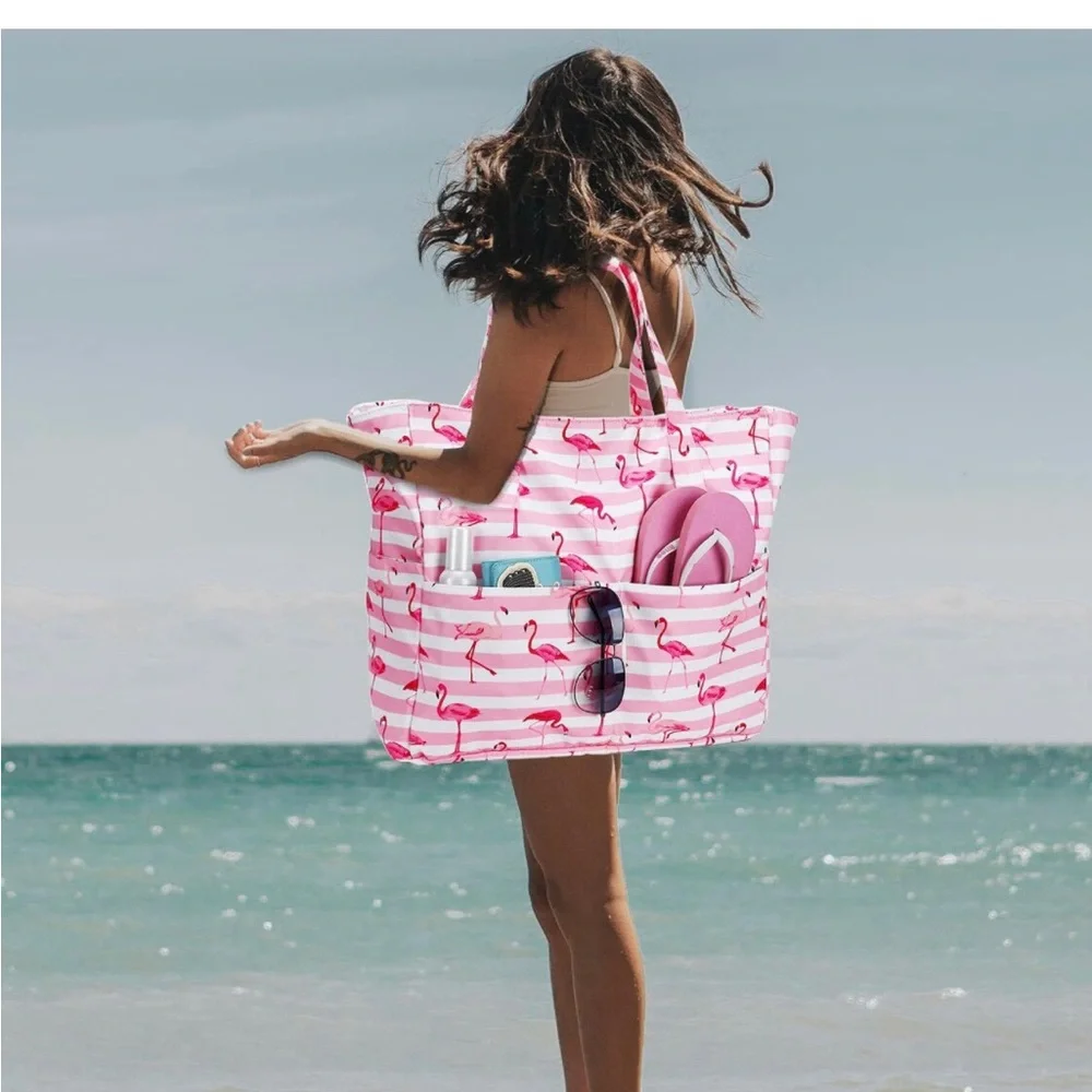Large Flamingo Beach Tote - Picture 1 of 9